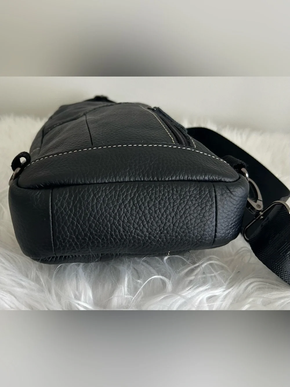 Zznick Black Genuine Leather Sling Bag Crossbody Backpack Chest Pack Travel Bag
